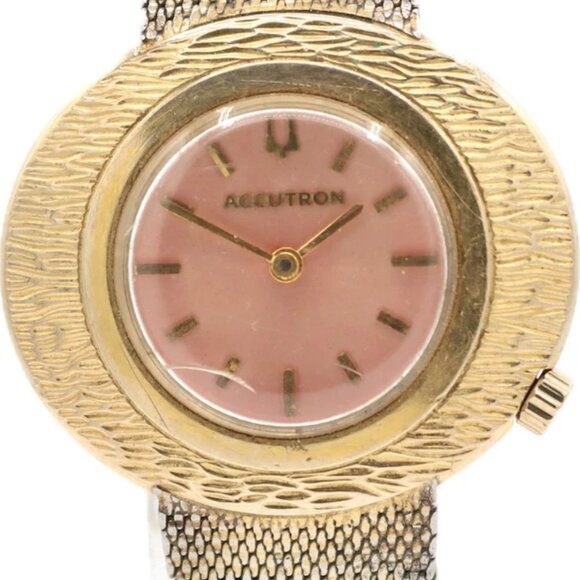 Vintage 36mm Accutron Bark Finish Ladies Tuning Fork Wristwatch 218 USA 10k GF - Picture 1 of 8